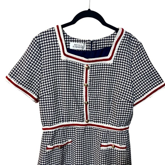 VINTAGE NICOLE SUMMERS Houndstooth Mini Dress Y2K Clueless Cher Holiday Party S - Picture 6 of 13